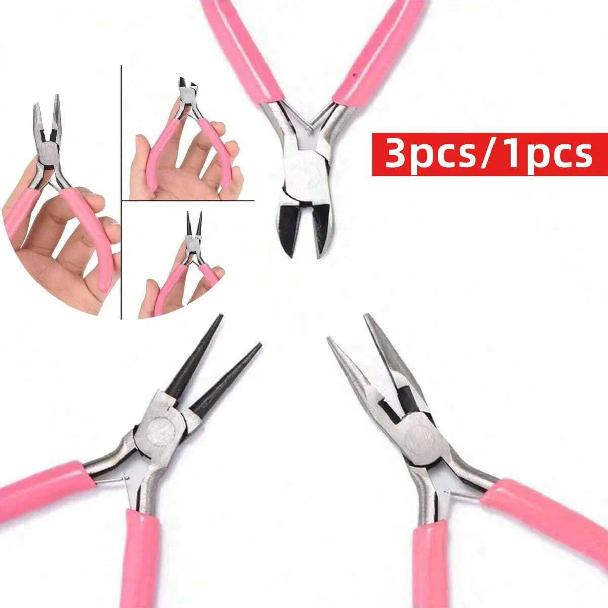 3pcs/1pcs Iron Pink Jewelry Pliers Tool Kit Includes Needle Round Wire Cutter And Curved Nose Pliers For Jewelry Making