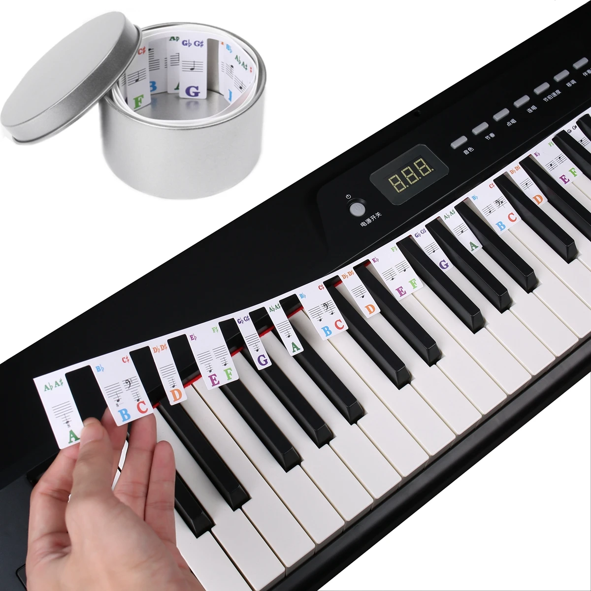 Free Paste No Glue 61/88 Full Size Keys Piano Keyboard Rake Marker Note Overlay Piano Key Stickers for Beginners Kids with Case