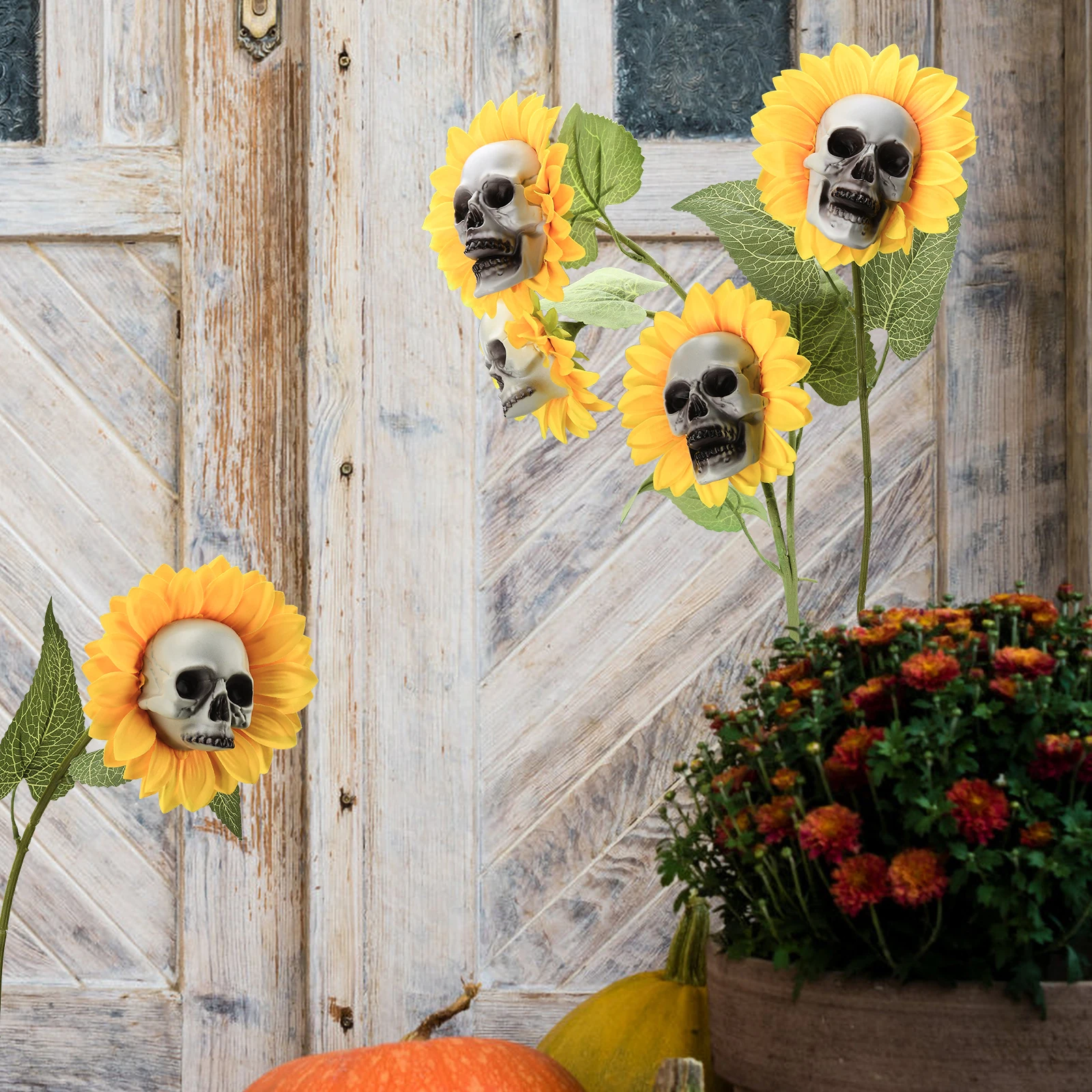 

Halloween Skull Sunflower Artificial Flowers Halloween Decoration Home Garden Decor Horror Skull Head Simulation Flower