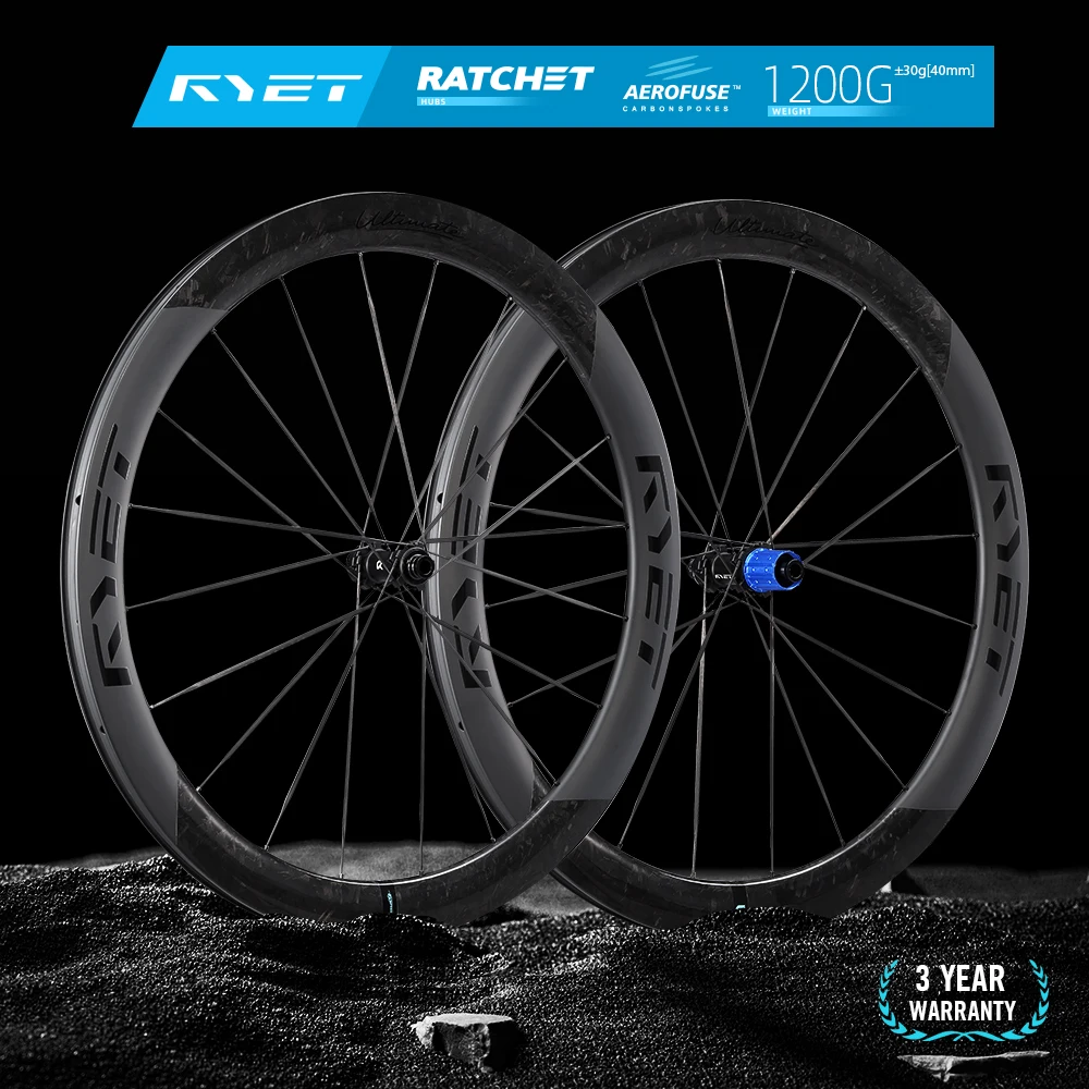 

RYET 1200g Full Carbon Aero Road Bike Wheelset 36T Ceramic Ratchet Hub Carbon Spokes Tubeless/Clincher Disc Brake Bicycle Wheel