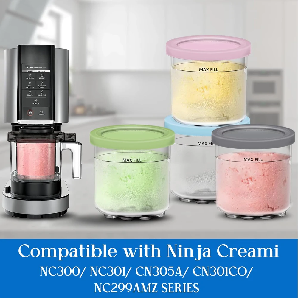 2/4Pcs Ice Cream Pints Cups For NINJA- CREAMI NC300s Series Ice Cream Maker Replacements Storage Jar With Sealing Lids