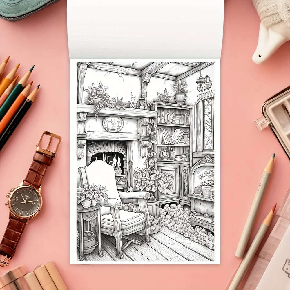 Libro da colorare - 8,3x 11,2 pollici 32 pagine Libro da colorare per mobili Sollievo dallo stress Regalo per il ritorno a scuola, Regalo per la famiglia e gli amici