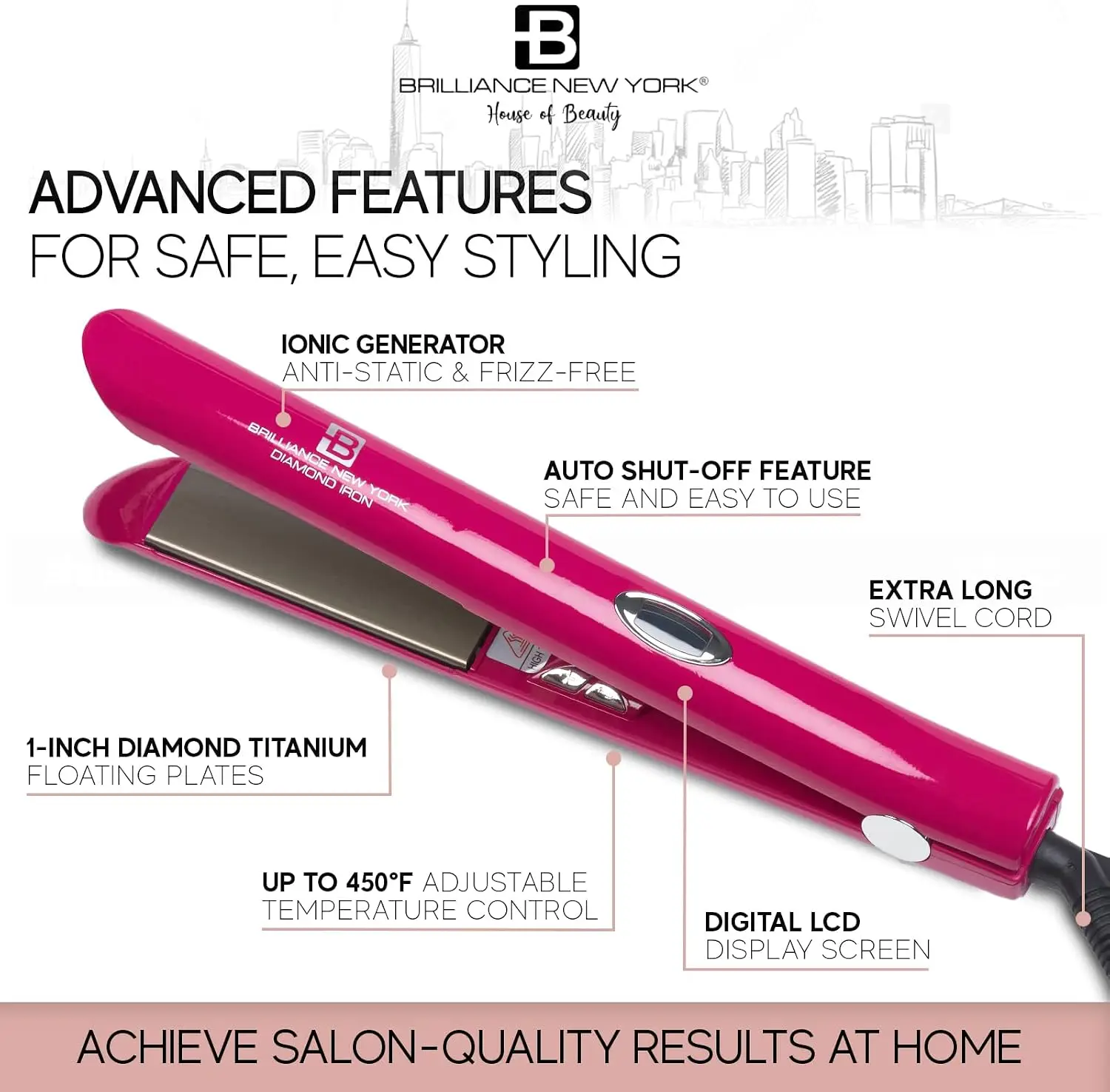 2-in-1 Hair Straightener and Curler, 1 Inch Diamond Titanium Flat Iron, Anti-Static