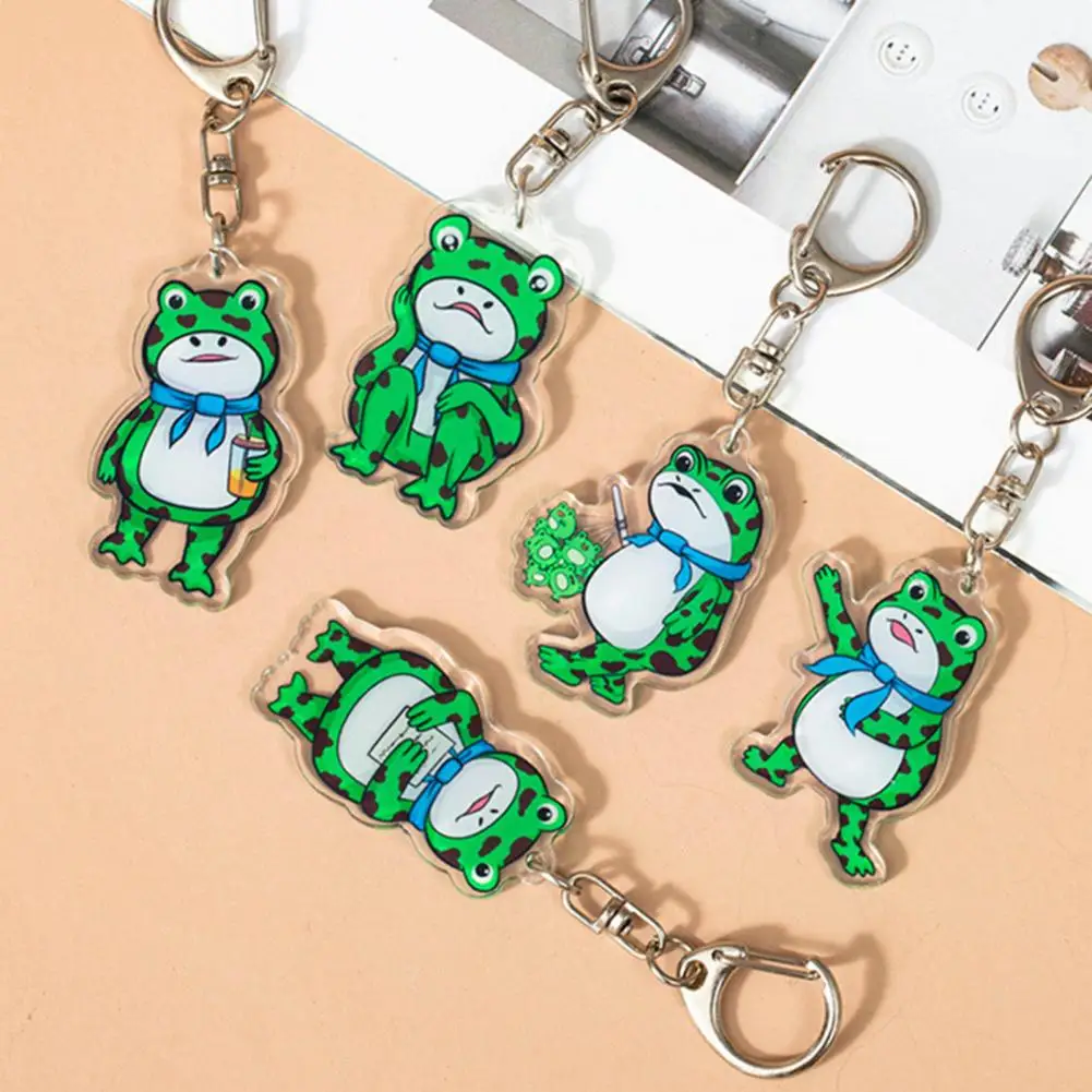 2Pcs Frog Keychain Cute Green Frog Cartootn Keyring Acrylic Animal Key Pendant Mini Car Interior Ornament Lady Girls Gifts