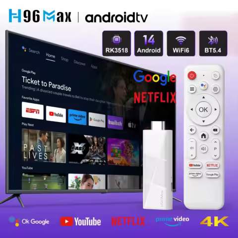 Android 14 ATV Smart TV Stick Support 4K Video 4K@60fps BT5.0 WiFi6 Rockchip RK3518 Quad Core Google Voice Remote Smart TV Box
