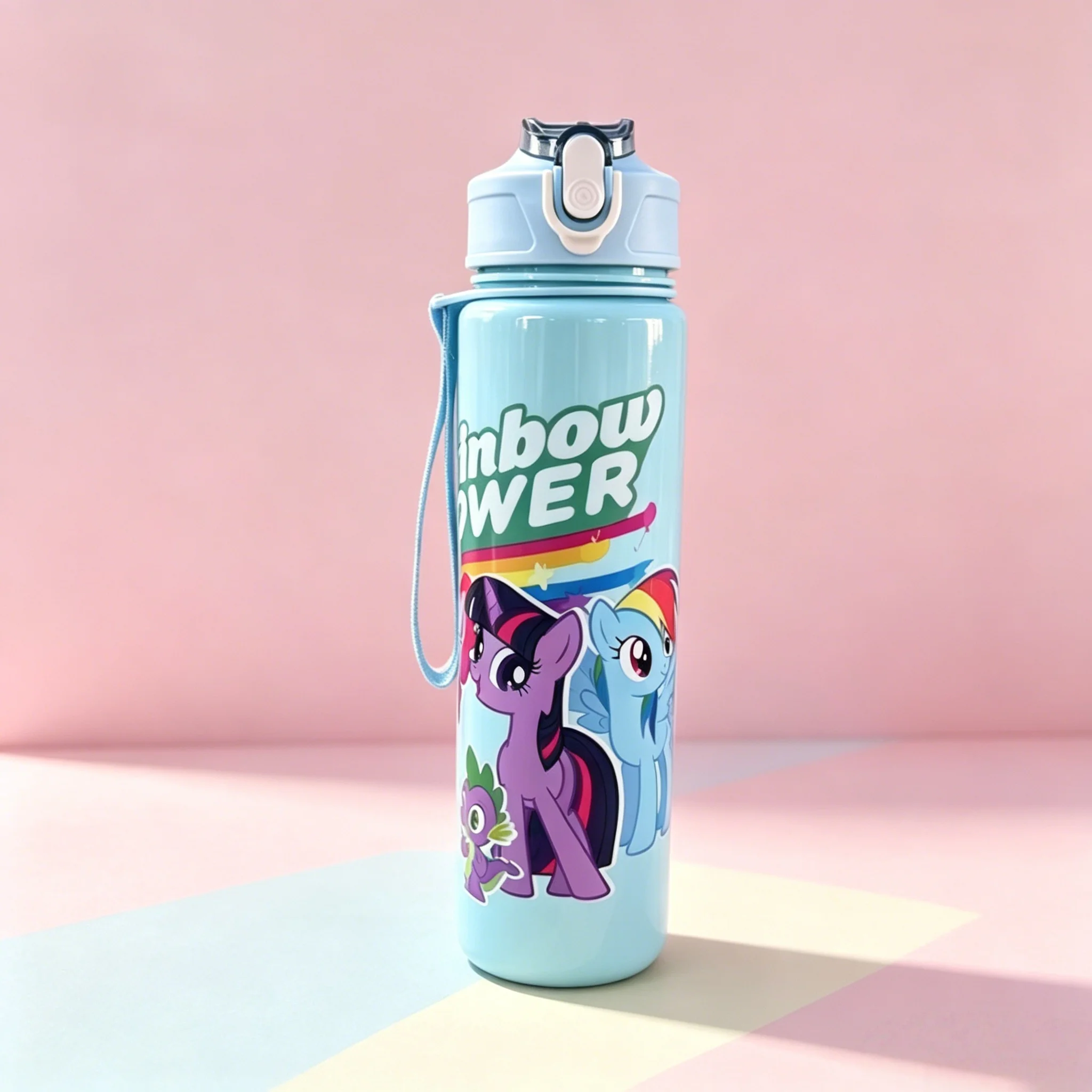 New Plastic Water Bottle with Cute Pony Cartoon Prints,High-Grade Material,Durable & Reusable, Leakproof,Sports,Lightweight Gift