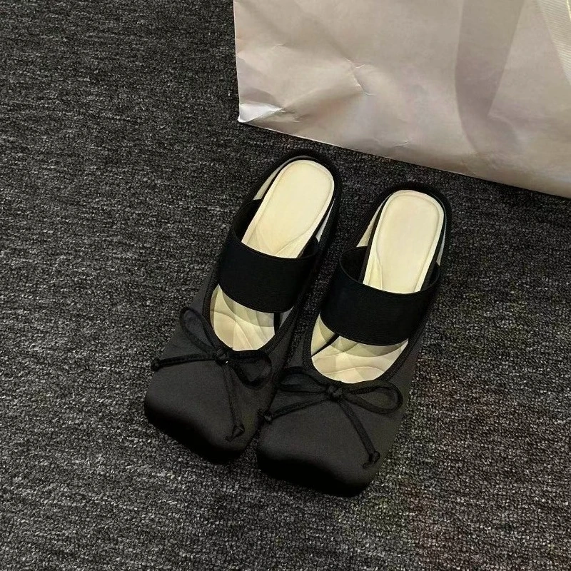 

Женские туфли-мюли с бантом на головке, на толстом каблуке, новинка весны 2026, нишевый дизайн, на высоком каблуке