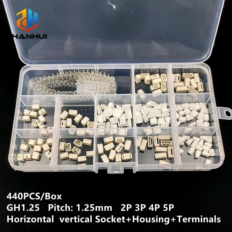 1Box GH1.25 1.25mm Pitch Connector Kit - 2/3/4/5Pin Housing, SMD Pin Header & Terminal Wire Adaptor for Micro-Devices