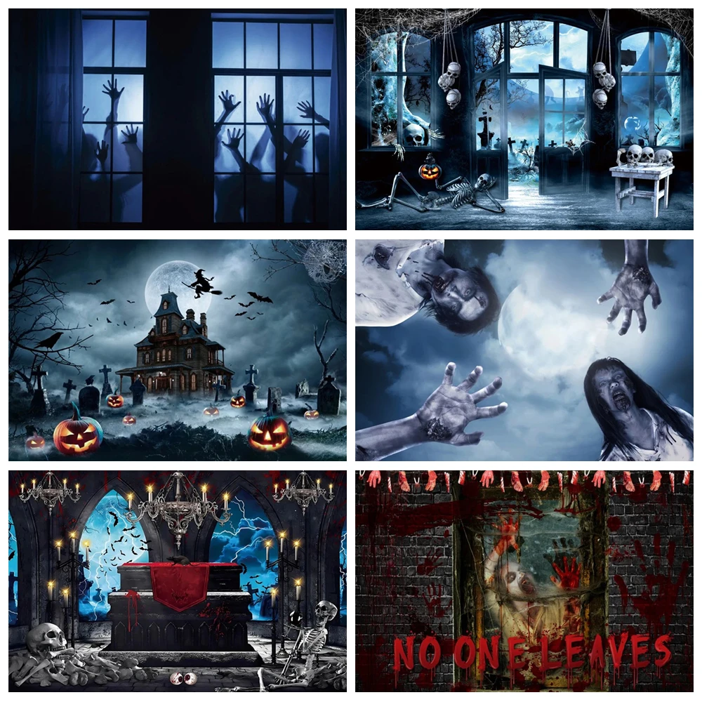 

Thriller Halloween Background Abandoned Room Blackboards Lockers Blood Photocall Studio Horror Backdrop Photography