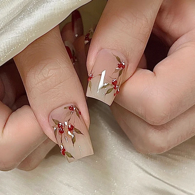 24 Uds. De uñas postizas trapezoidales cortas de estilo chino de uso rápido con puntas reutilizables de Gel francés para mujer elegante