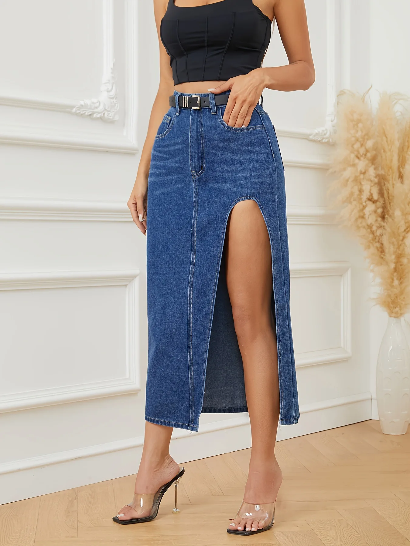 2024 New Arrival Women\'s Irregular Slit Denim Skirt Fashion Loose Sexy Mid-Length Jeans Skirt Casual Ladies Clothing XS-L