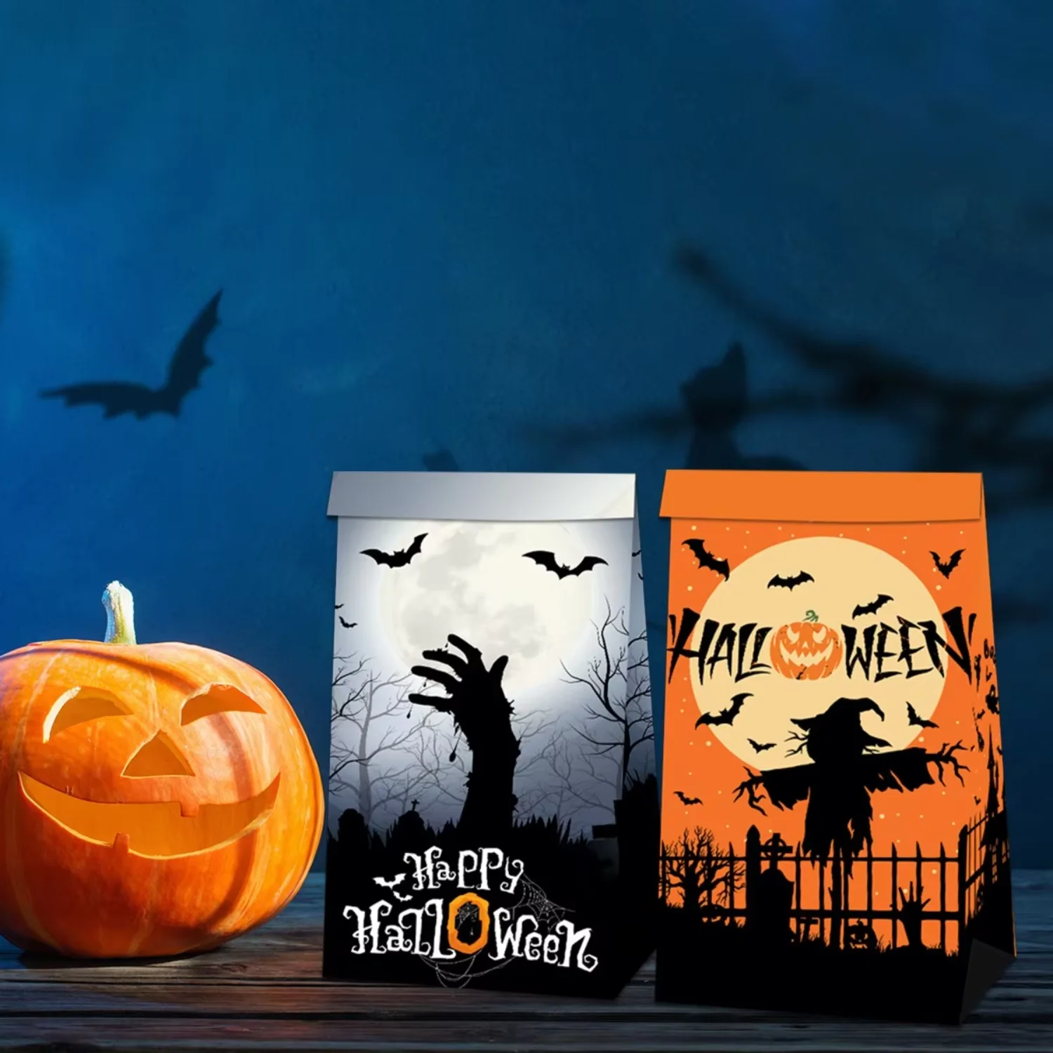 Happy Halloween Themed Kids' Toy 12pcs bags 18pcs Stickers Wholesale Trick Or Treat Candy Bags For Halloween Party Decoration