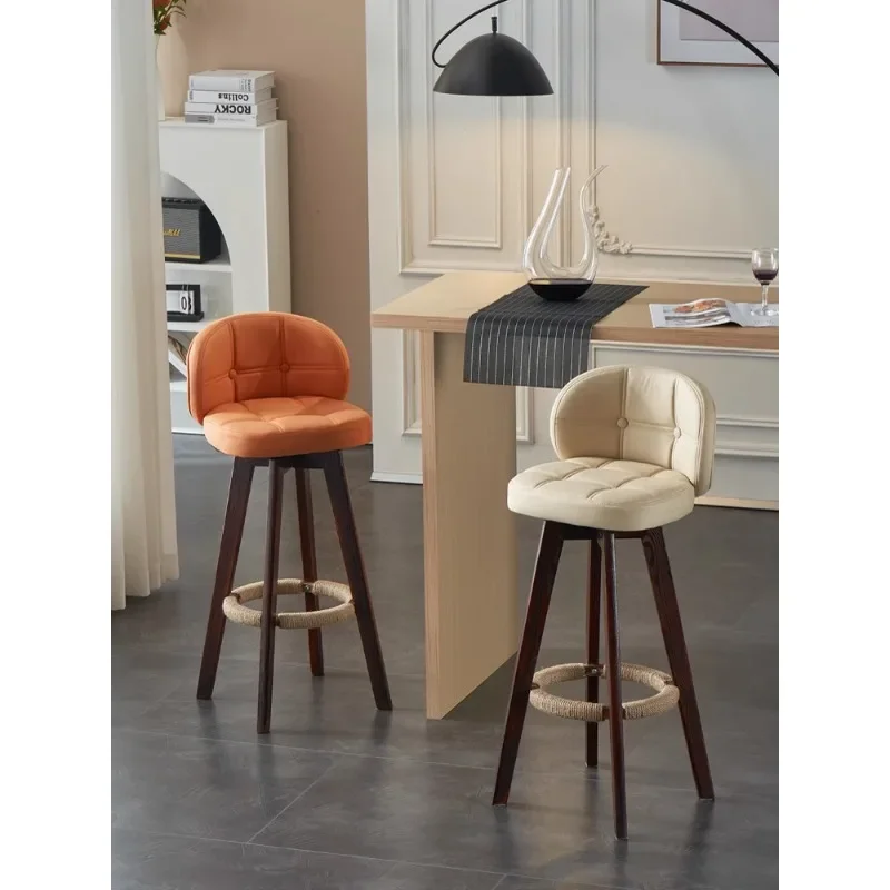 High-footed stool Home bar chair High-footed solid wood bar chair Light luxury simple backrest Rotating bar chair Front desk sto