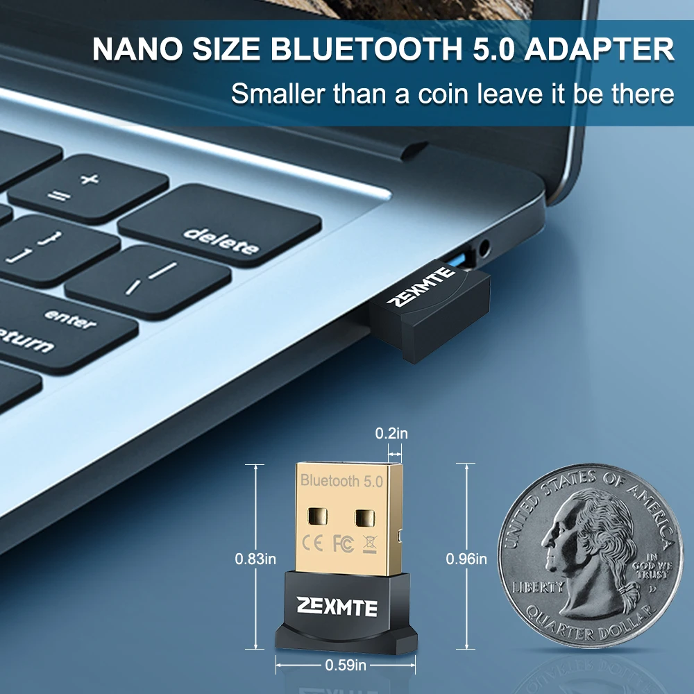 Zexmte-adaptador USB Bluetooth 8/7 para PC, receptor de Audio para auriculares, altavoz y ratón, Windows 11/10/5,1