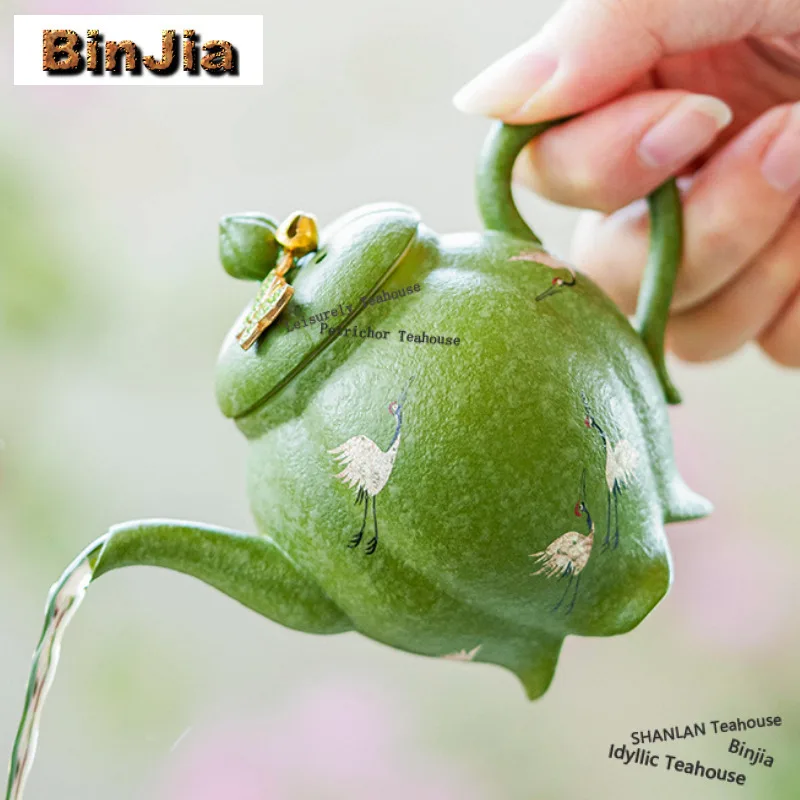 115ml Citrus Green Crane Teapot Boutique Tea Infuser Pot Household Tea Soaking Kettle With Ball Hole Kung Fu Tea Tableware Gift