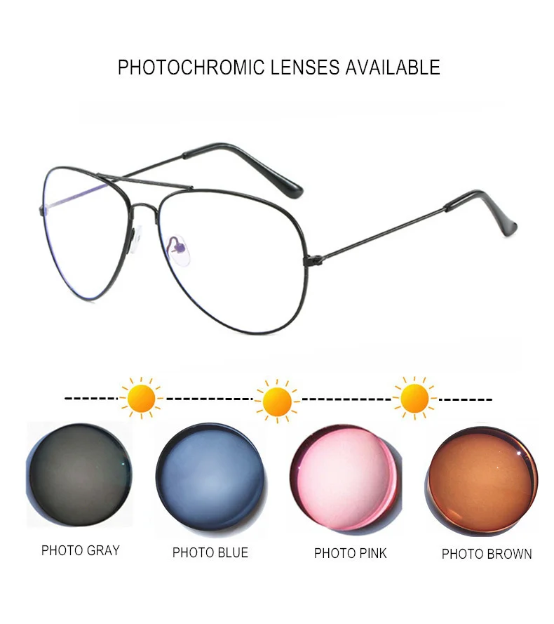 Myopie-Brille, verschreibungspflichtig -0,5 bis -10, für Damen und Herren, schwarzer Legierungsrahmen, photochrome oder blaues Licht blockierende oder Nachtsichtgläser F076 – Detail 4