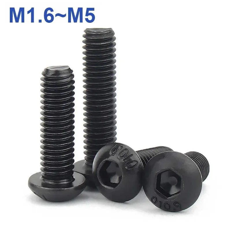 M1.6 M2 M2.5 M3 M4 M5 Black Grade 10.9 Steel ISO7380 Hexagon Hex Socket Head Button Mushroom Allen Bolt Screw