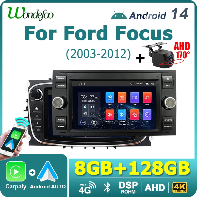 7'' 2 DIN Android 14 Car Radio Carplay For Ford Focus 2003-2012 Android AUTO 4G WIFI multimedia player Navigation bluetooth GPS