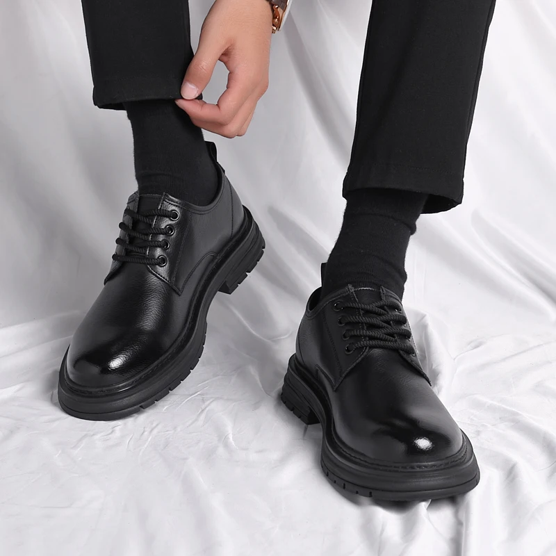 

Men Thick Soled Derby Shoes Height Increasing Casual Breathable Anti Slip Wear-resistant Office Groom's Wedding Shoes