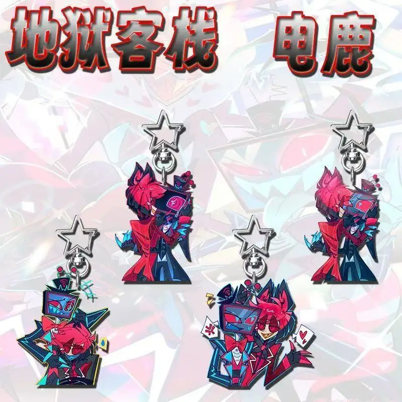 

Anime Peripheral Recycled Acrylic Keychain for Alastor Vox Keychain Couple Pendant Cartoon Classic Backpack Pendant Gift