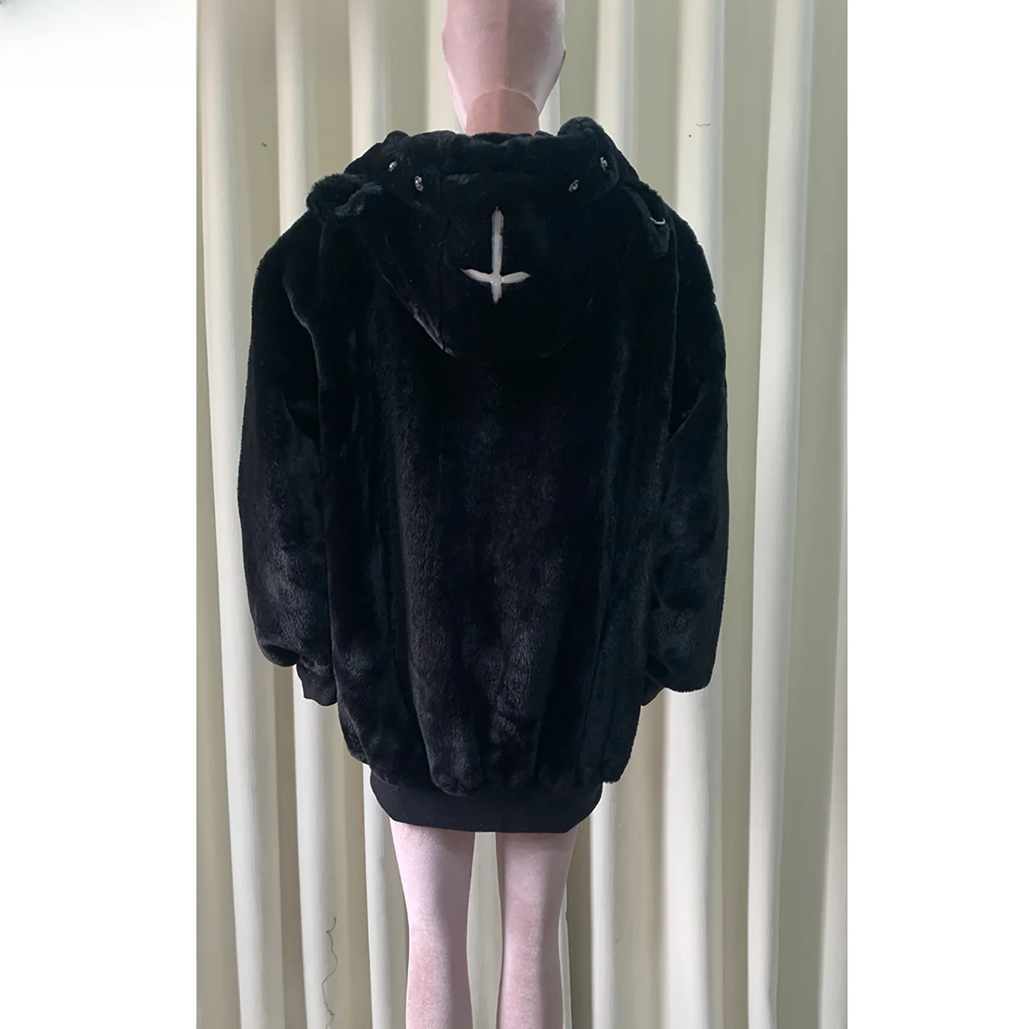 

Nerazzurri Punk Sle Women's Faux Fur Coat Warm Environmentally Friendly Long Sve Hooded Zipper Closure Thiened Outerwear