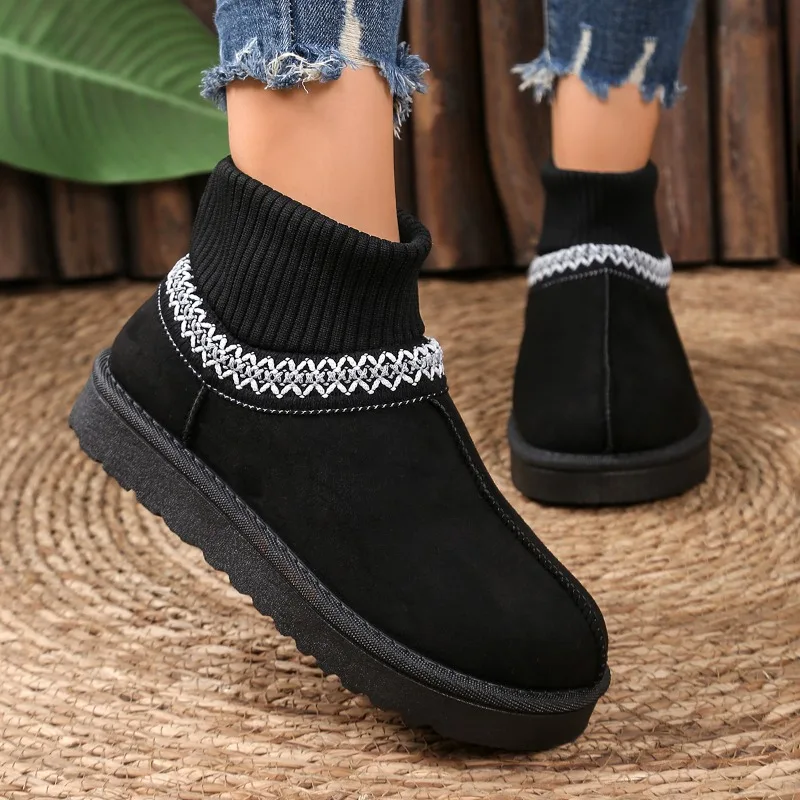 

Вязаные эластичные зимние сапоги, женские теплые утолщенные хлопковые туфли на мягкой подкладке, зимние нескользящие короткие женские ботинки