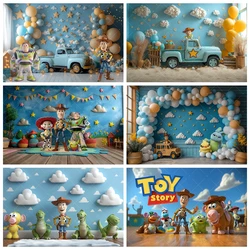 Disney Toy Story Backdrop Custom Blue Sky White Clouds Buzz Lightyear Indoor Scene Kids Birthday Party Baby Shower Decor Supply
