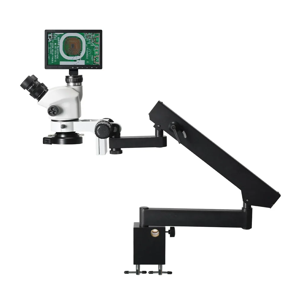 10 inch with screen 3.5-50 times three-eye microscope swing arm universal continuous zoom repair circuit board tool