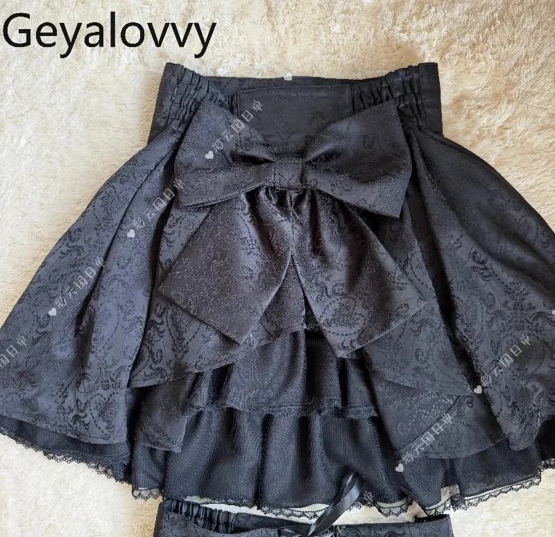

Новинка 2026: Короткая юбка-кейк с крупными бантами в стиле Dark Pattern, японский готический стиль, для милых девушек, с высокой талией, облегающая мини-юбка
