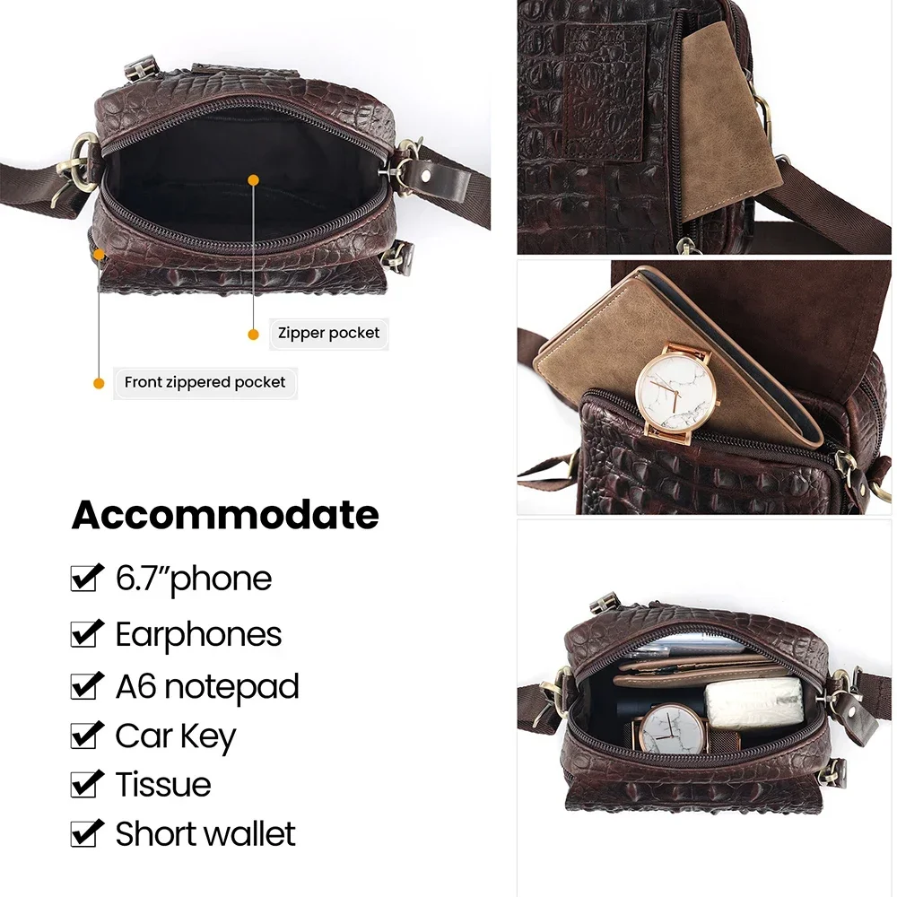 Echte koeienhuid lederen heuptas Vintage krokodilpatroon schoudertassen Vintage kleine Messenger Bag Fanny Packs voor heren