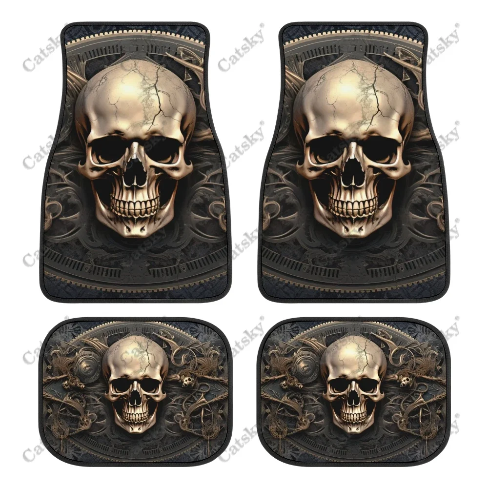 Mechanical Steampunk  Skull Auto Floor Mats Carpet, Customized Car Floor Mats All Weather Automotive Floor Pad for Stylish