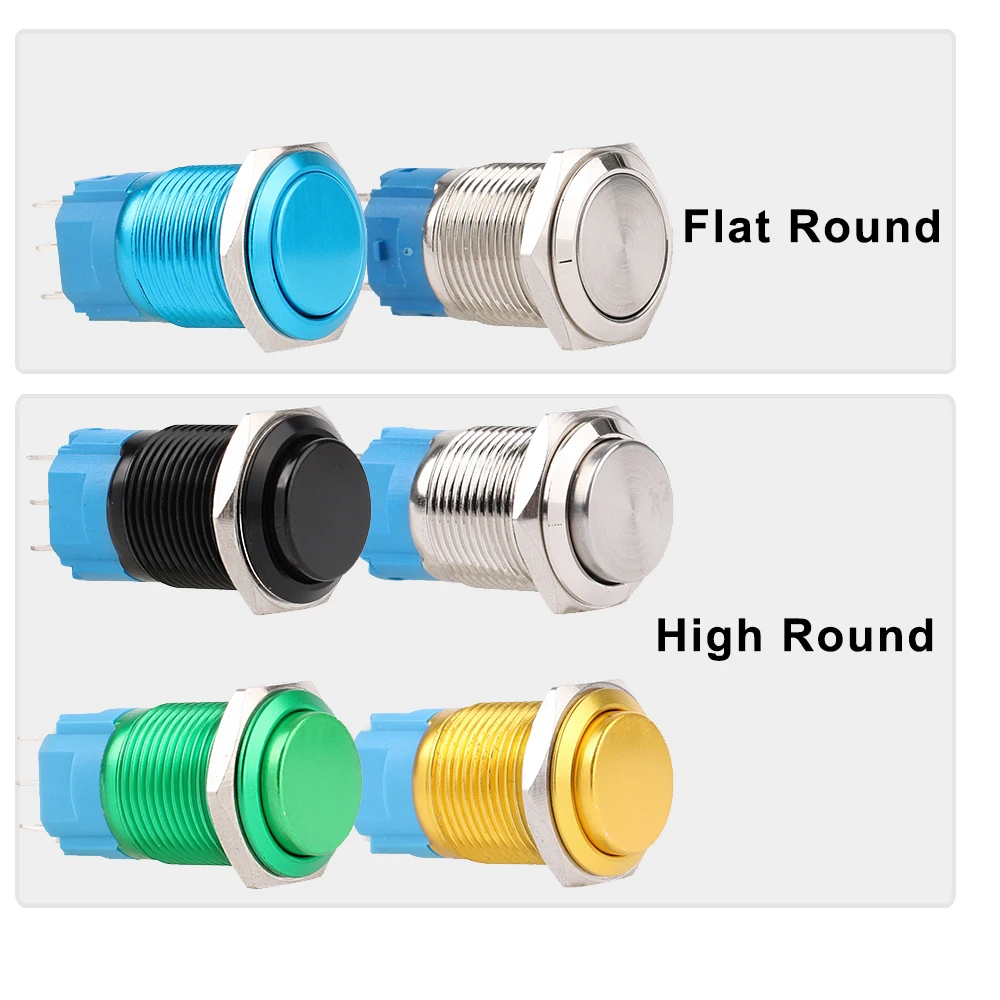 1pc 16mm Mini Metal Push Button Switch Waterproof Momentary Self Reset Oxidation Blue Green High Flat Round 3A/250V