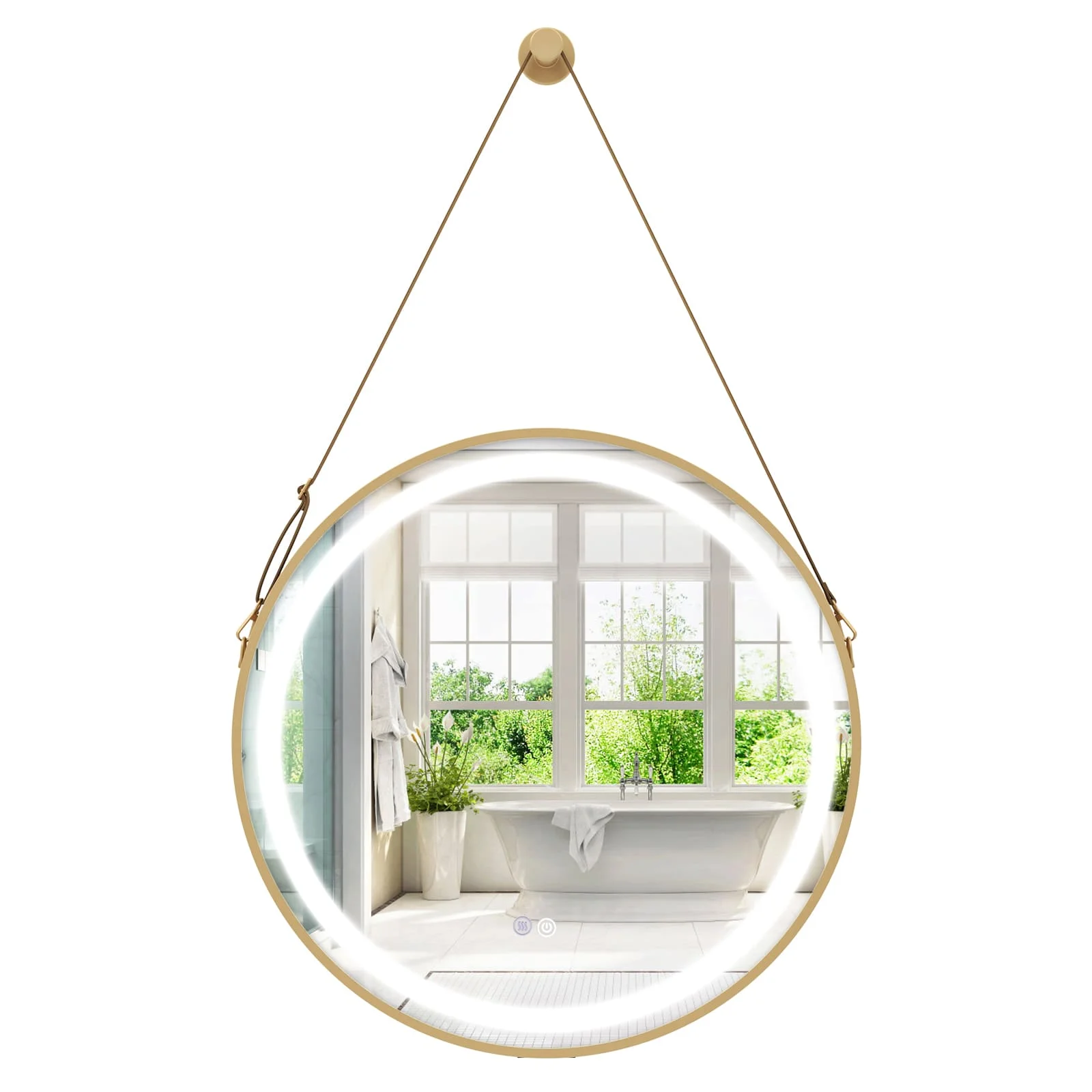 ERGOMASTER Hanging Wall Bathroom Mirror 60 x 60 CM Circle Wall Mirror w/Light