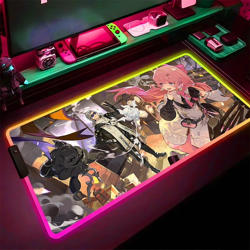 

Коврик для мыши со светодиодной подсветкой RGB, игровой коврик, аксессуары для ПК, коврик для мыши, настольный коврик, нескользящий удлиненный коврик, резиновый коврик для клавиатуры W-wuthering Waves Encore