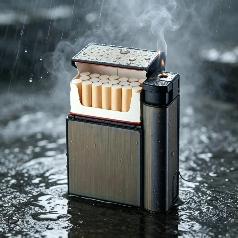 20PCS Capacity Metal Cigarette Box Case for 84mm Size with Lighter Case, Creative Cigarette Holder Anti Pressure Moisture-proof image 2