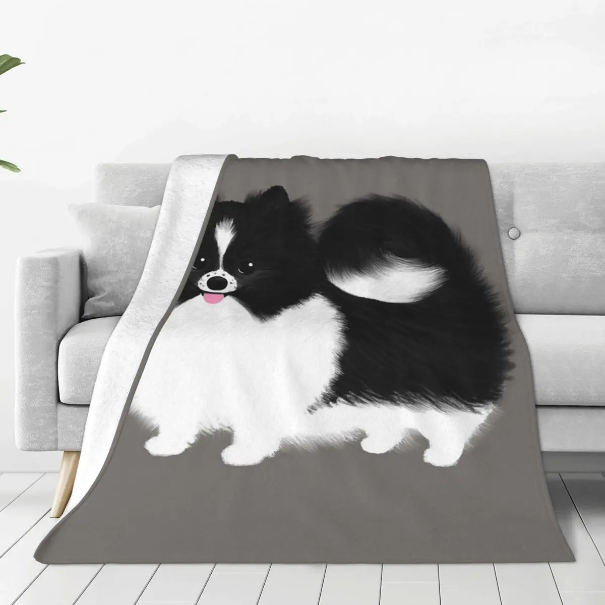 Black And White Parti Pomeranian Fluffy Dog Blanket Flannel Sofa Throw Blankets For Couch Bedding Travel Throws Bedspread Quilt