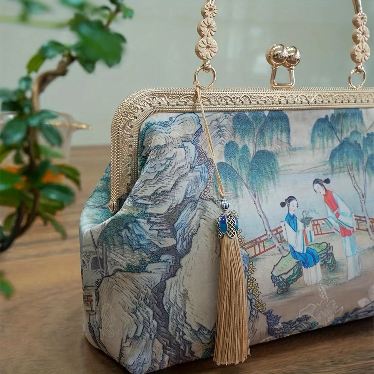 Embroidered Handbag, Traditional Chinese Style, Retro Purse With Metal Clasp, With Floral Pattern, For Hanfu And Qipao D