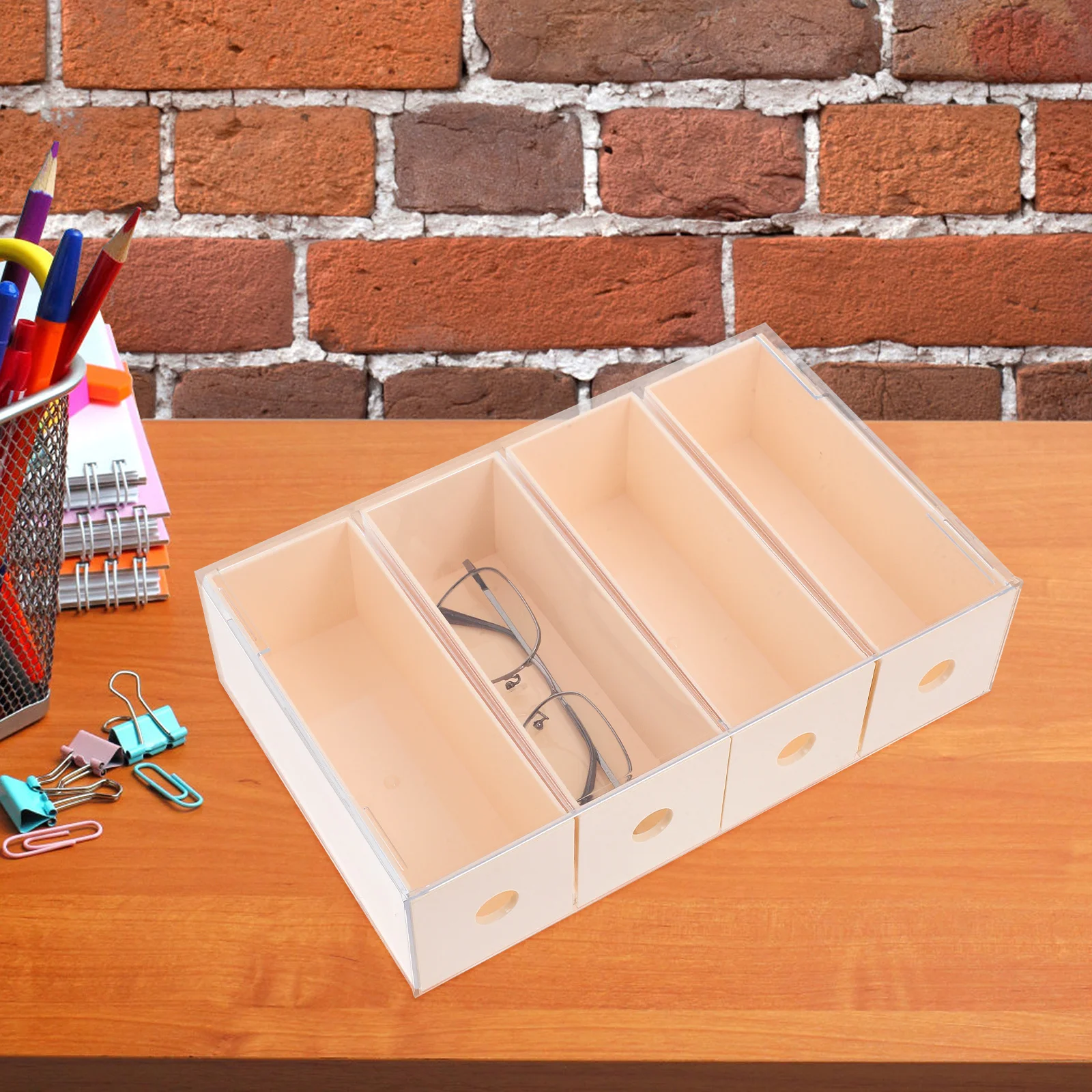 

Clear Stackable Drawer Organizer Box For Glasses Jewelry Makeup Storage Desktop Drawer Dividers Tray, Plastic Sundries