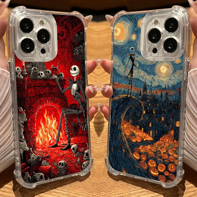 

Happy Halloween Jack Sally Phone Case Clear For iPhone 17 16 14 15 11 12 13 Pro Max 16E 15 16 Plus 17 Air Soft Shockproof Cover