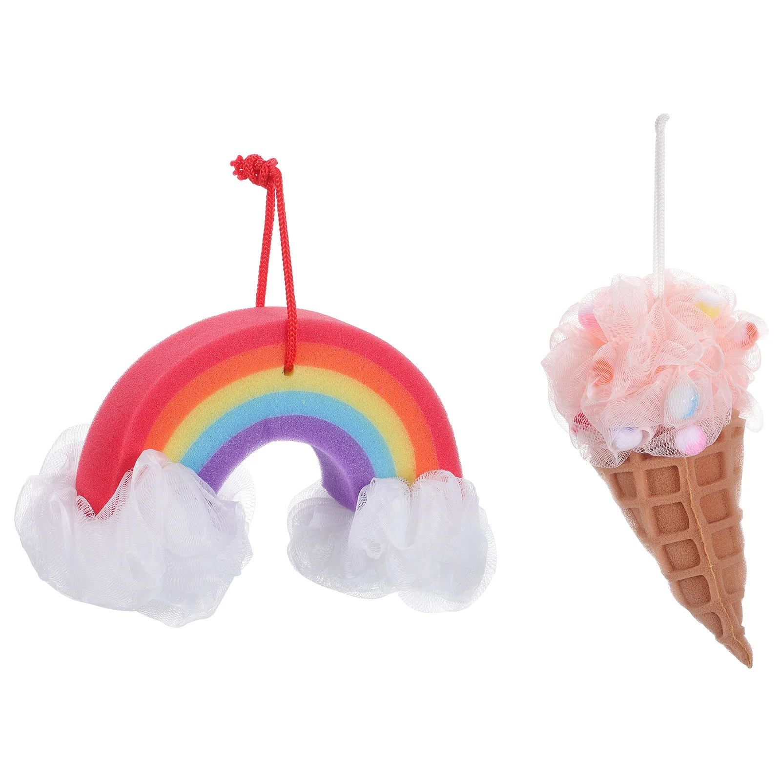 2 Pcs Sponge Rainbow Bath Flower Shower Ball Pouf Loofah 20X11CM Exfoliating Back Scrubber Body for Kids Miss Toddler