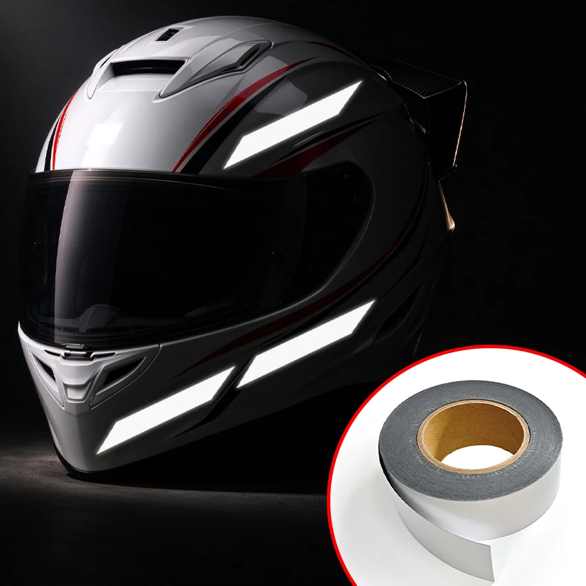 Fita adesiva de vinil refletora prateada de alta visibilidade, 5/10 cm, para decoração e sinalização de segurança em capacetes, motocicletas e carros.