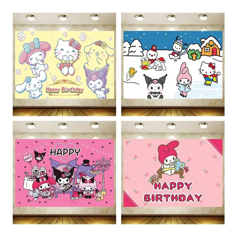 Cartoon cat rabbit Birthday Supplies Girl Party Banner Kid Cartoon Decoration Background Photography backdrop