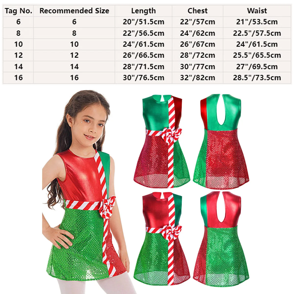 เด็กคริสต์มาสเด็กสาว Elf เครื่องแต่งกาย Xmas Dance ยิมนาสติก Leotard Unitard Bodysuit เลื่อมลาย Carnival Santa ชุดคอสเพลย์ผู้หญิง