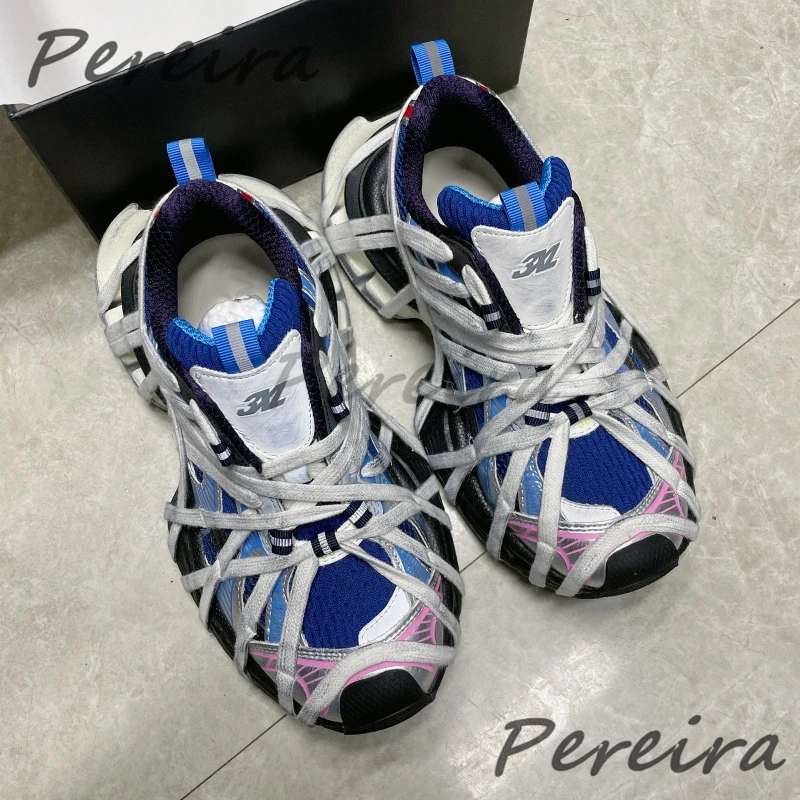 Mesh Thick Soled Casual Sneakers for Men Women Summer Breathable Lace Up Sports Shoes Trendy Cross Strap Outdoor Couple Shoes