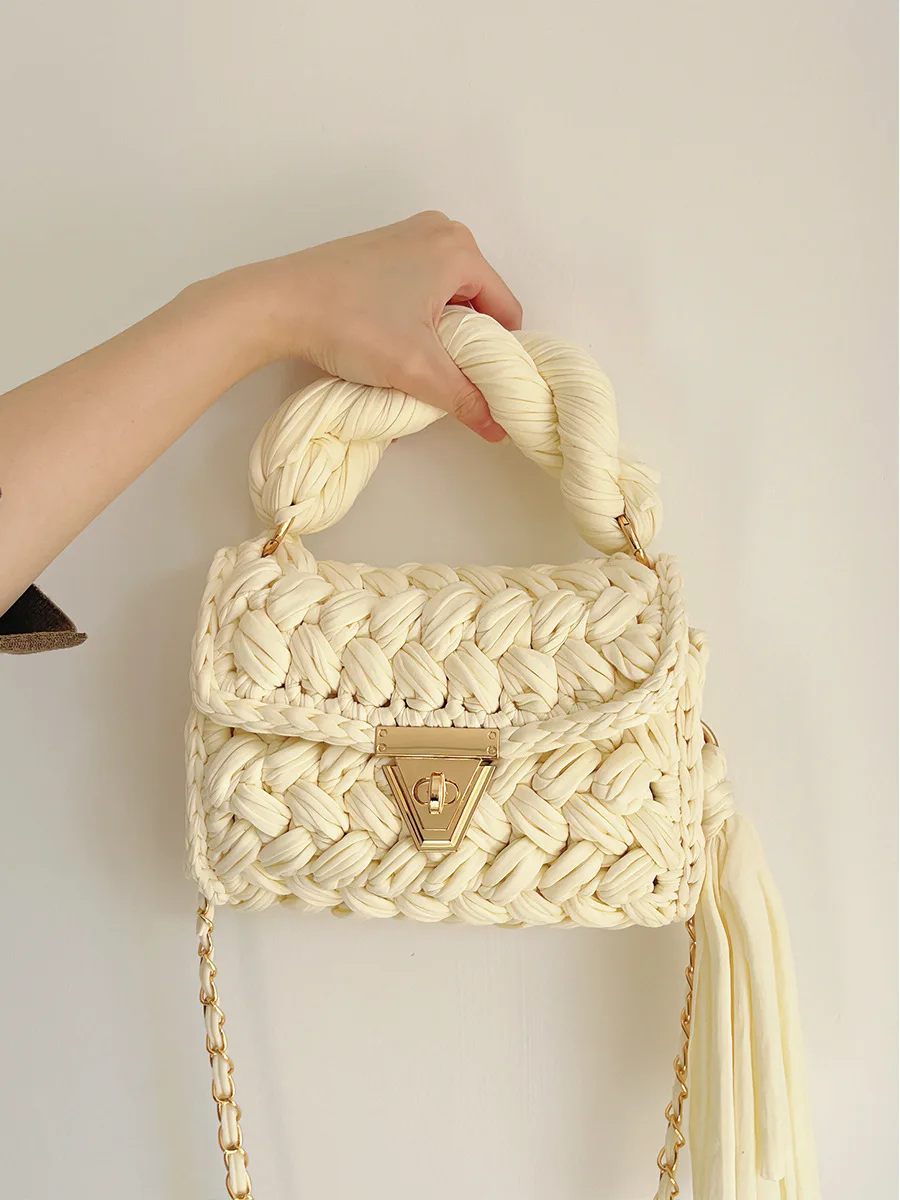 Fashion Wool Knitting Handbag Handmade Crochet Shoulder Bag Tassel