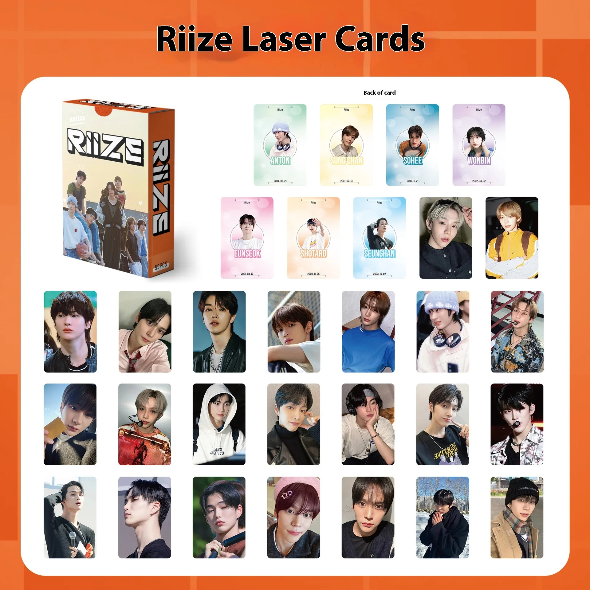 

55 Riize Laser Cards, Zheng Chengcan, Park Won Bin, Li Canrong, Celebrity Self Printed Photos, Lomo Small Cards