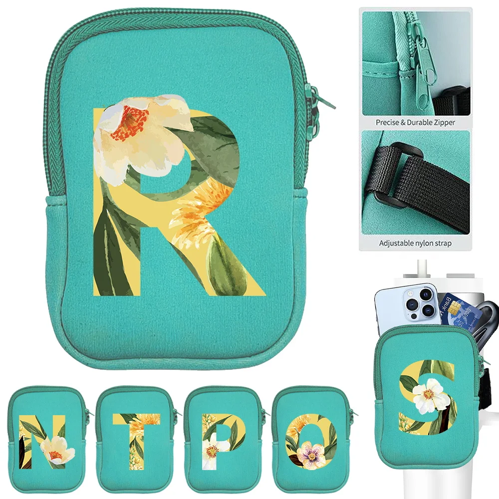 Sac de rangement multifonctionnel pour gourde de sport, avec double fermeture éclair, pour clés, cartes de fitness, série florale