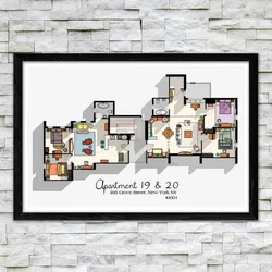 Room Decor Poster Print Gift Friends TV Series Movie Apartment 19 & 20 Chart Painting Wall Art Canvas Picture for Living Room