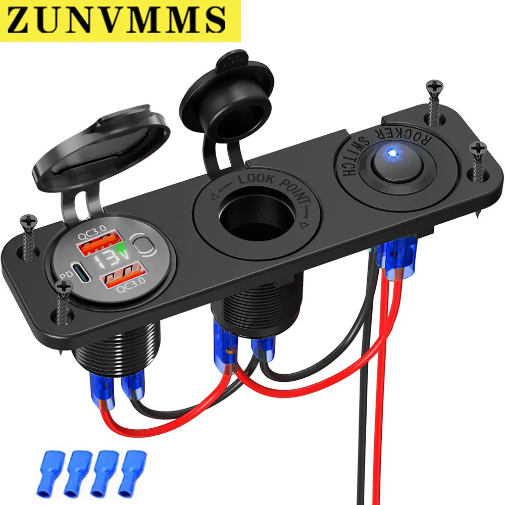 

Панель розеток для зарядного устройства ZUNVMMS, двойной QC 3.0 USB и PD со светодиодным дисплеем напряжения, розетка «сделай сам», 3 в 1, для автомобилей RV Marine
