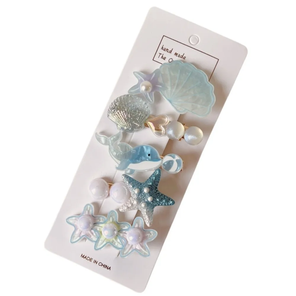 5Pcs/Set New Ocean Series Shell Starfish Hair Clips Set Side Clip Pink Mermaid Hairpins Conch Pearl Barrette Hair Accessories